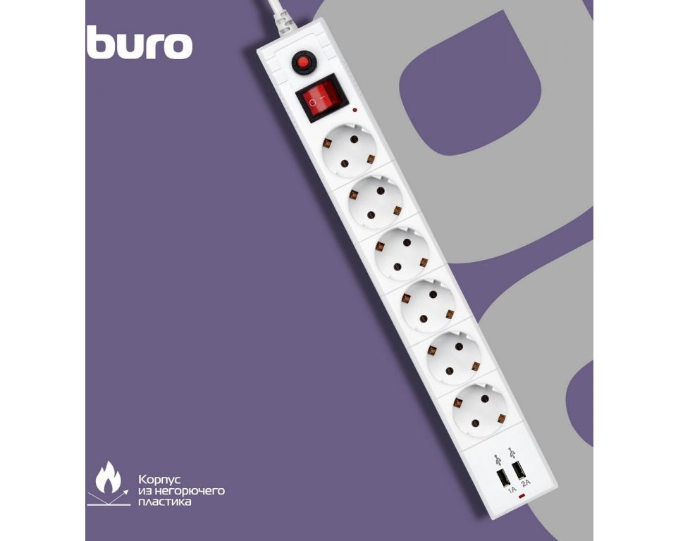 Сетевой фильтр Buro BU-SP1.8-USB-2A-W