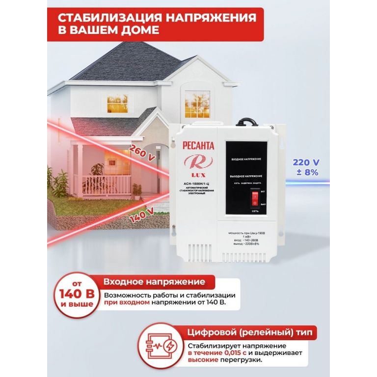 Стабилизатор напряжения Ресанта Lux АСН-1000Н/1-Ц