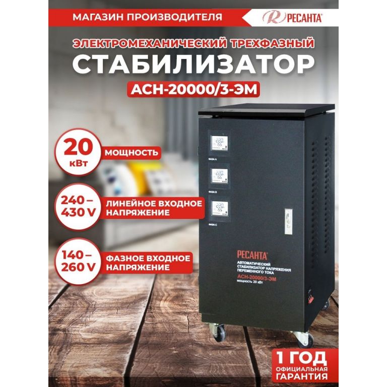 Стабилизатор напряжения Ресанта АСН-20000/3-ЭМ