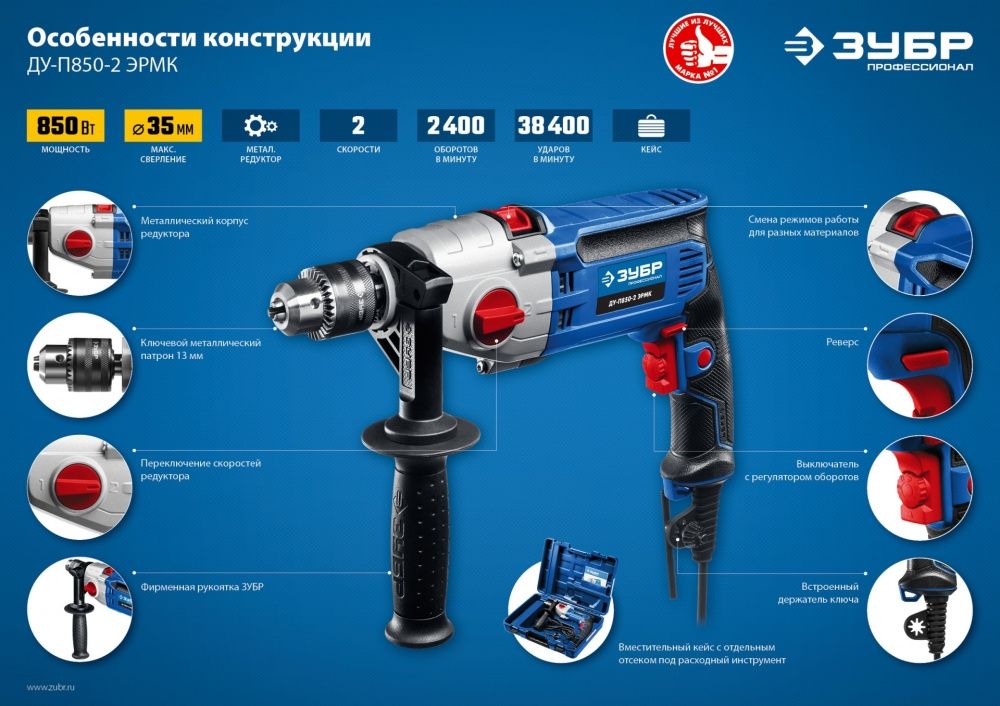 Ударная дрель Зубр ДУ-П850-2 ЭРМК