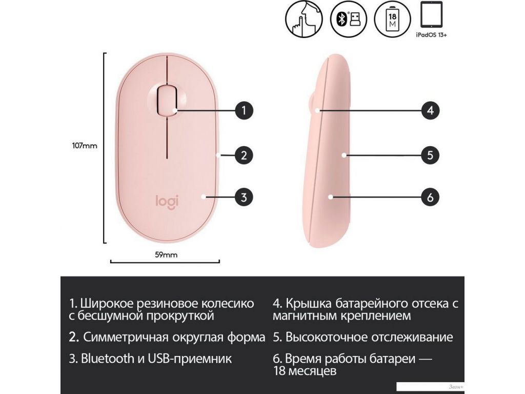 Мышь Logitech M350 Pebble (розовый)