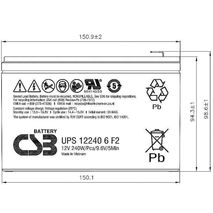 Аккумулятор для ИБП CSB UPS122406 F2 (12В/5 А·ч)