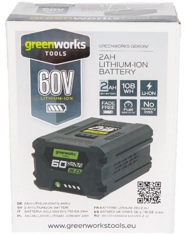 Аккумулятор Greenworks G60B2 (60В/2 Ah)