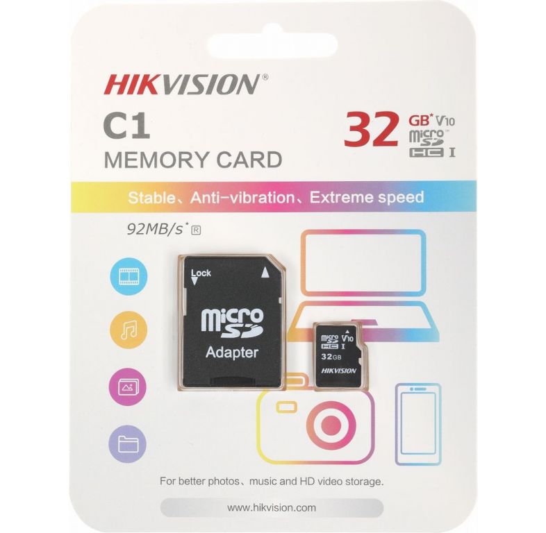Карта памяти Hikvision microSDHC HS-TF-C1(STD)/32G/Adapter 32GB (с адаптером)