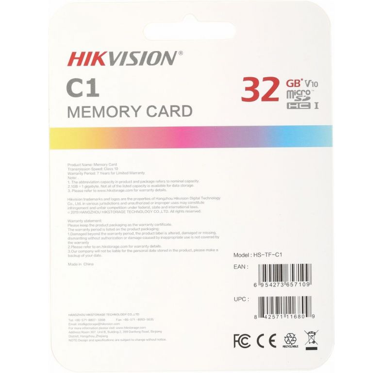 Карта памяти Hikvision microSDHC HS-TF-C1(STD)/32G/Adapter 32GB (с адаптером)