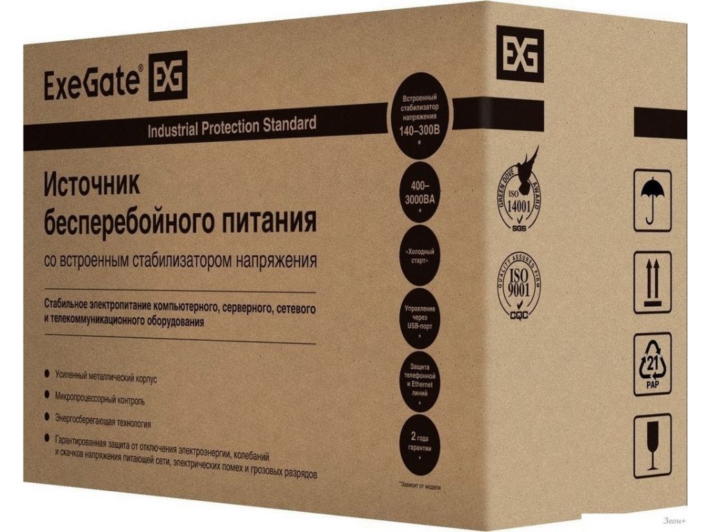 Источник бесперебойного питания ExeGate Power Smart ULB-850.LCD.AVR.2SH.RJ.USB EP285478RUS