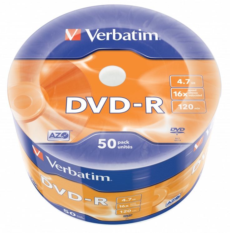 DVD-R диск Verbatim 4.7Gb 16x Verbatim DLP Matt Silver по 50 шт. в плёнке 043788