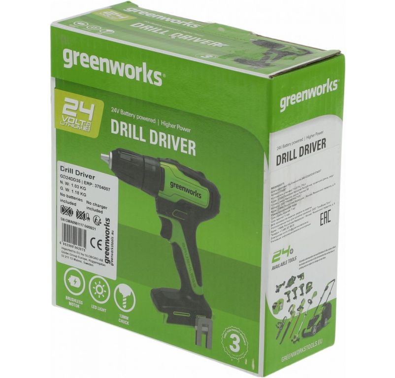 Дрель-шуруповерт Greenworks GD24DD35 3704007 (без АКБ)