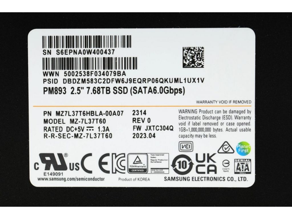 SSD Samsung PM893 7.68TB MZ7L37T6HBLA-00A07